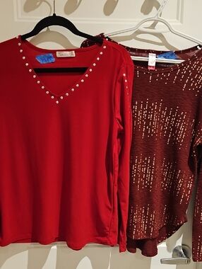 89th & Madison Red and Burgundy Long Sleeve Tops with Stud Detail